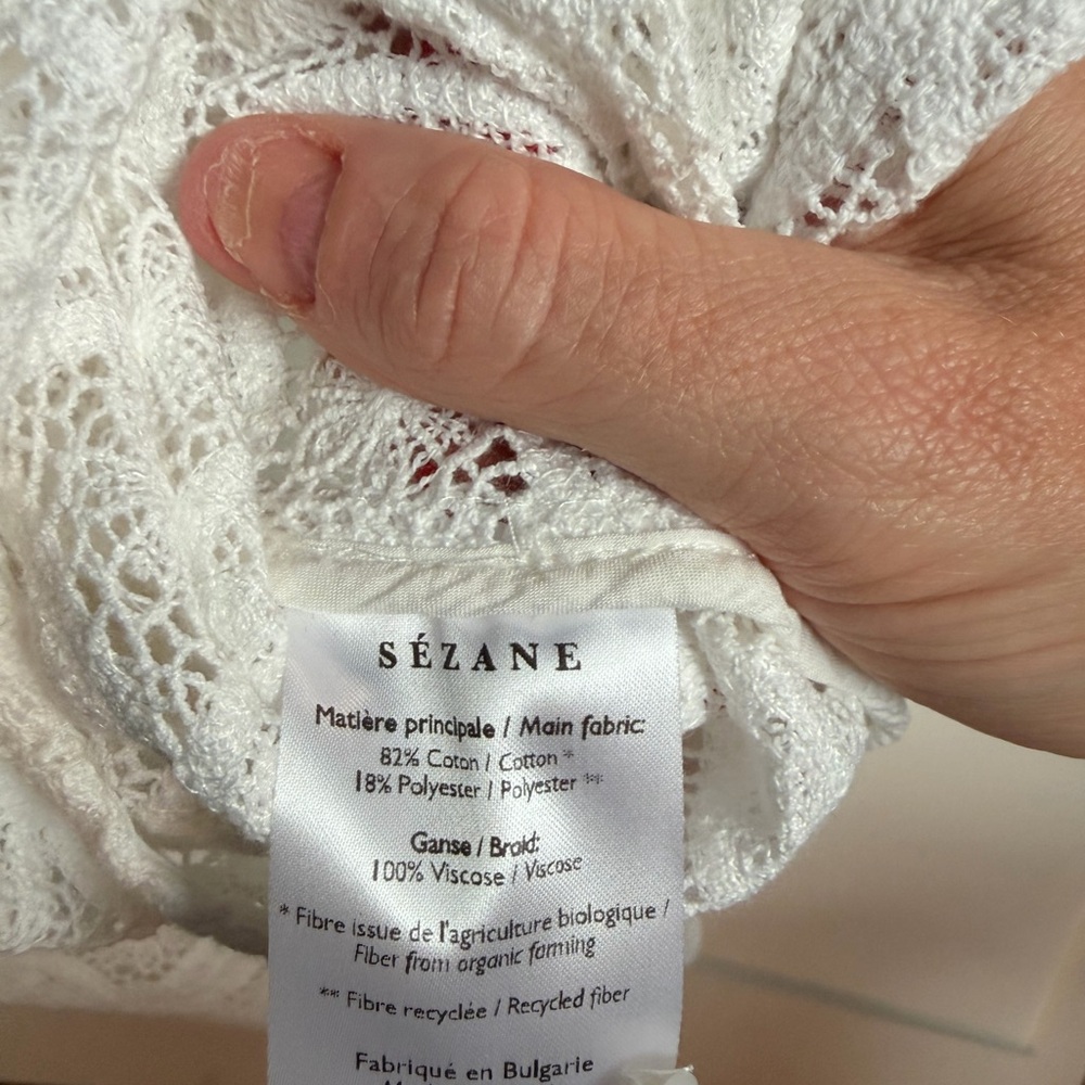 Sezane Chlo White Lace Crochet Button-Down Shirt - Picture 10 of 10